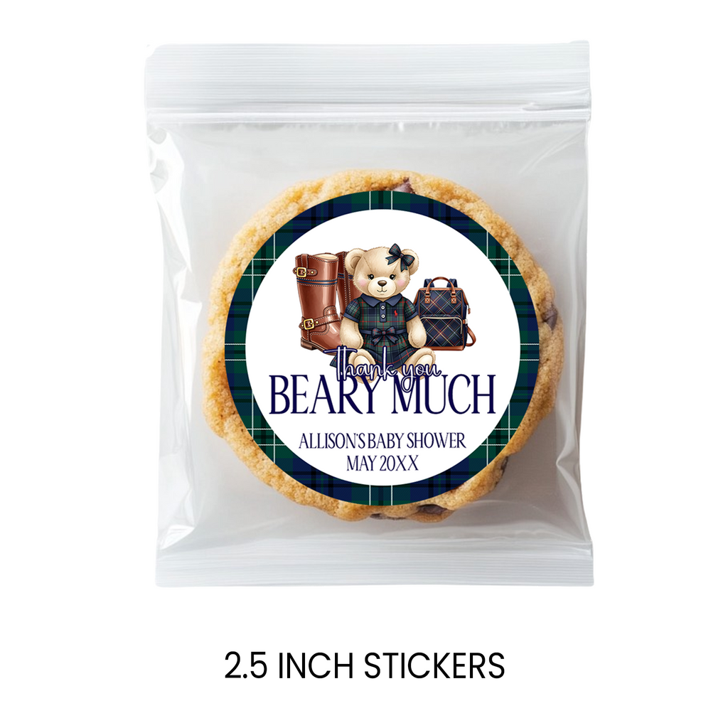 Elegant Teddy Bear Baby Shower | Personalized 2.5-Inch Stickers | Printed Party Favor Labels