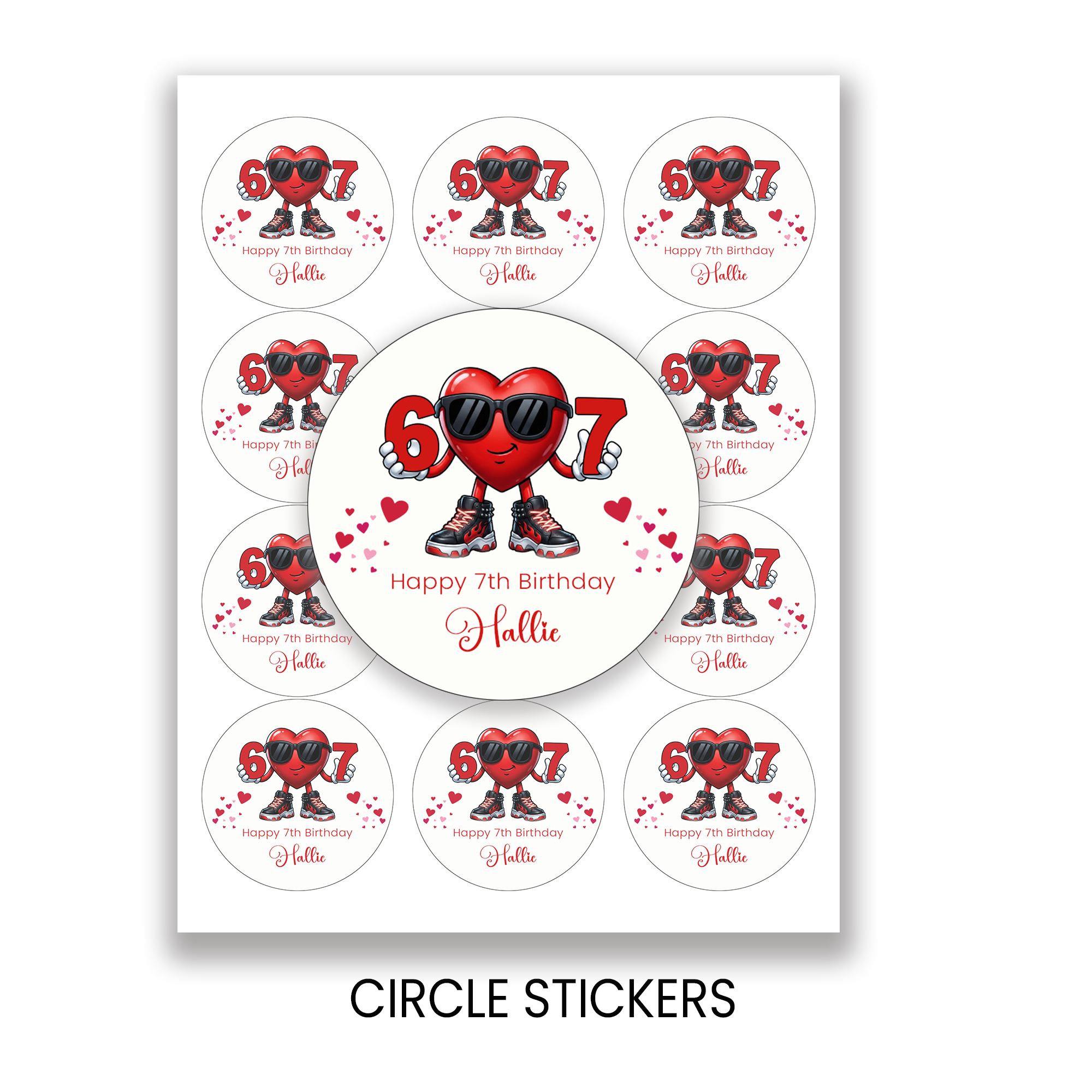 Birthday Party Favor Stickers | 2.5 Inch Round | Six Seven (6/7)