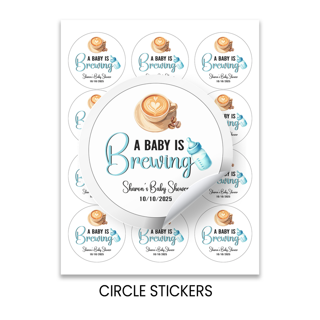 A Baby Is Brewing | 2.5” Party Favor Stickers | Baby Shower Stickers | Treat Bag Seals | Printed Stickers