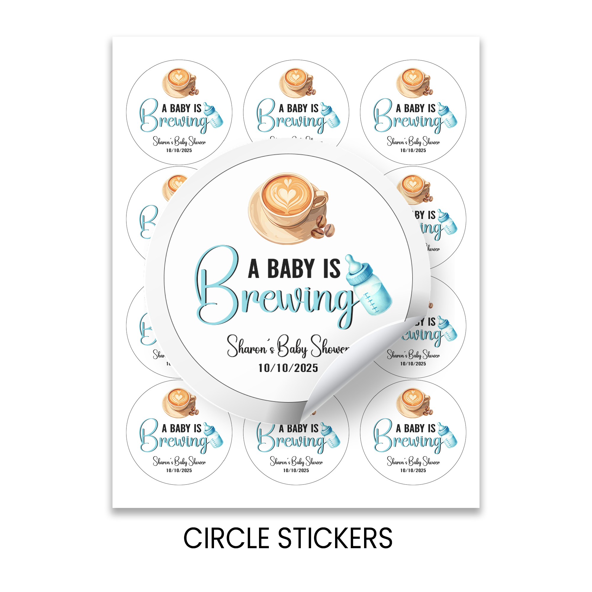 A Baby Is Brewing | 2.5” Party Favor Stickers | Baby Shower Stickers | Treat Bag Seals | Printed Stickers