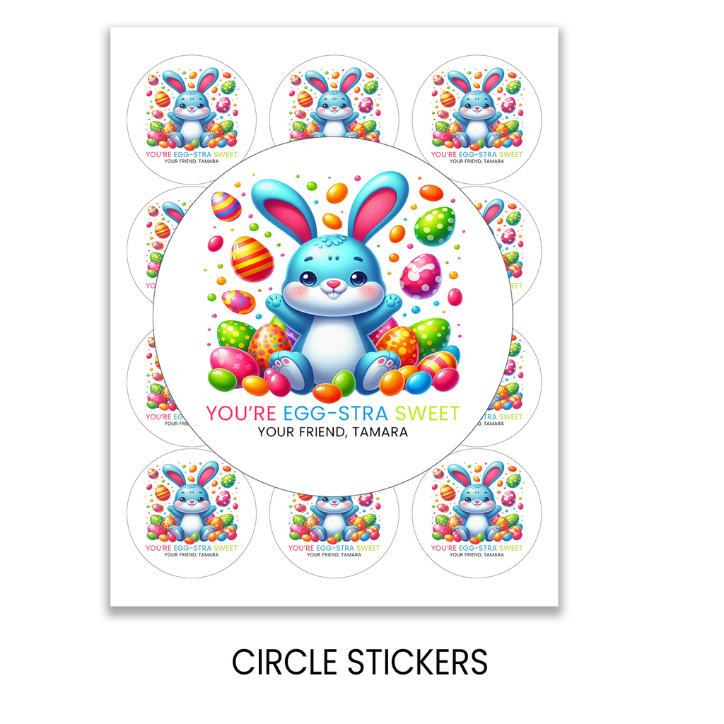 Easter Stickers 2.5 Inch Circle | Personalized Holiday Party Favors | Kids Spring Treat Bag Stickers