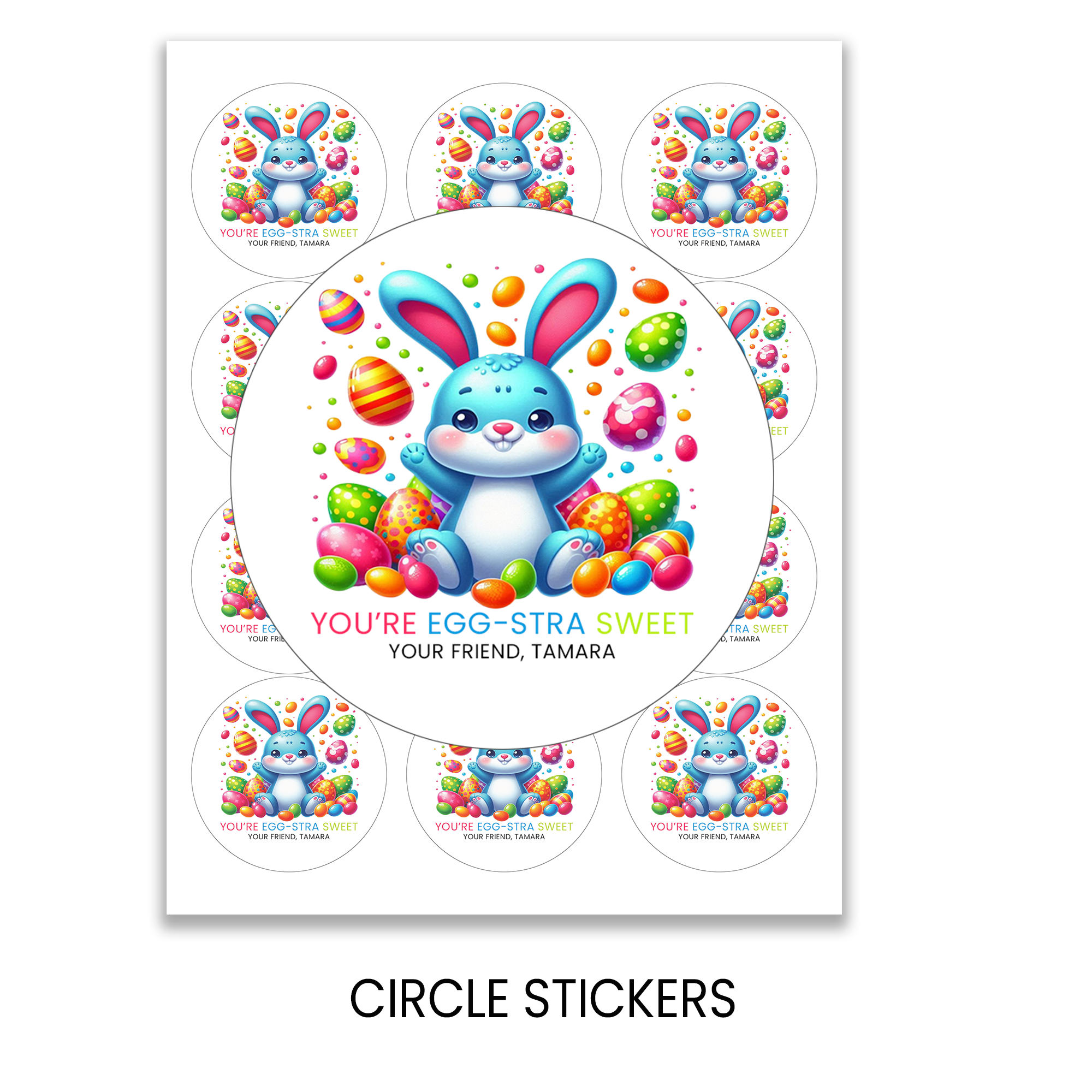 Easter Stickers 2.5 Inch Circle | Personalized Holiday Party Favors | Kids Spring Treat Bag Stickers