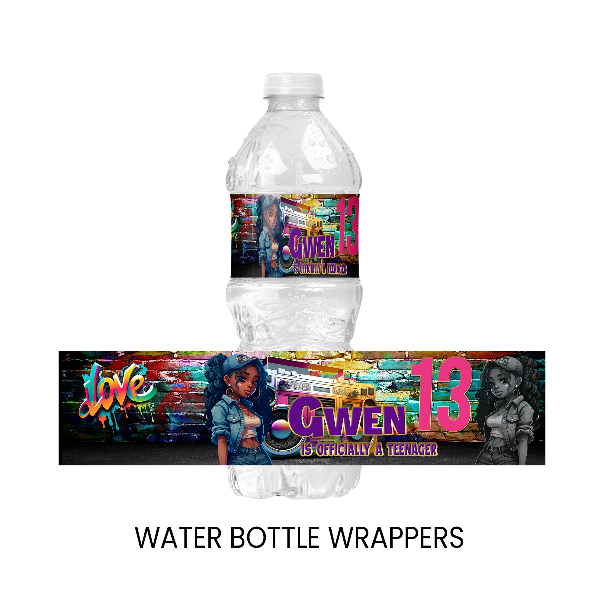 13th Birthday | Water Bottle Wrapper Party Favor | Tween Birthday Party | Digital + Print Option