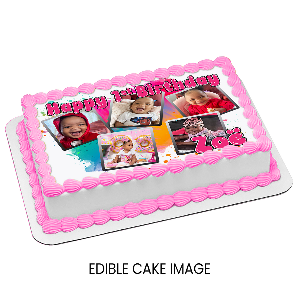 First Birthday | Edible Cake Image With Photo | Personalized 1st Birthday Party | Digital + Print & Ship Option