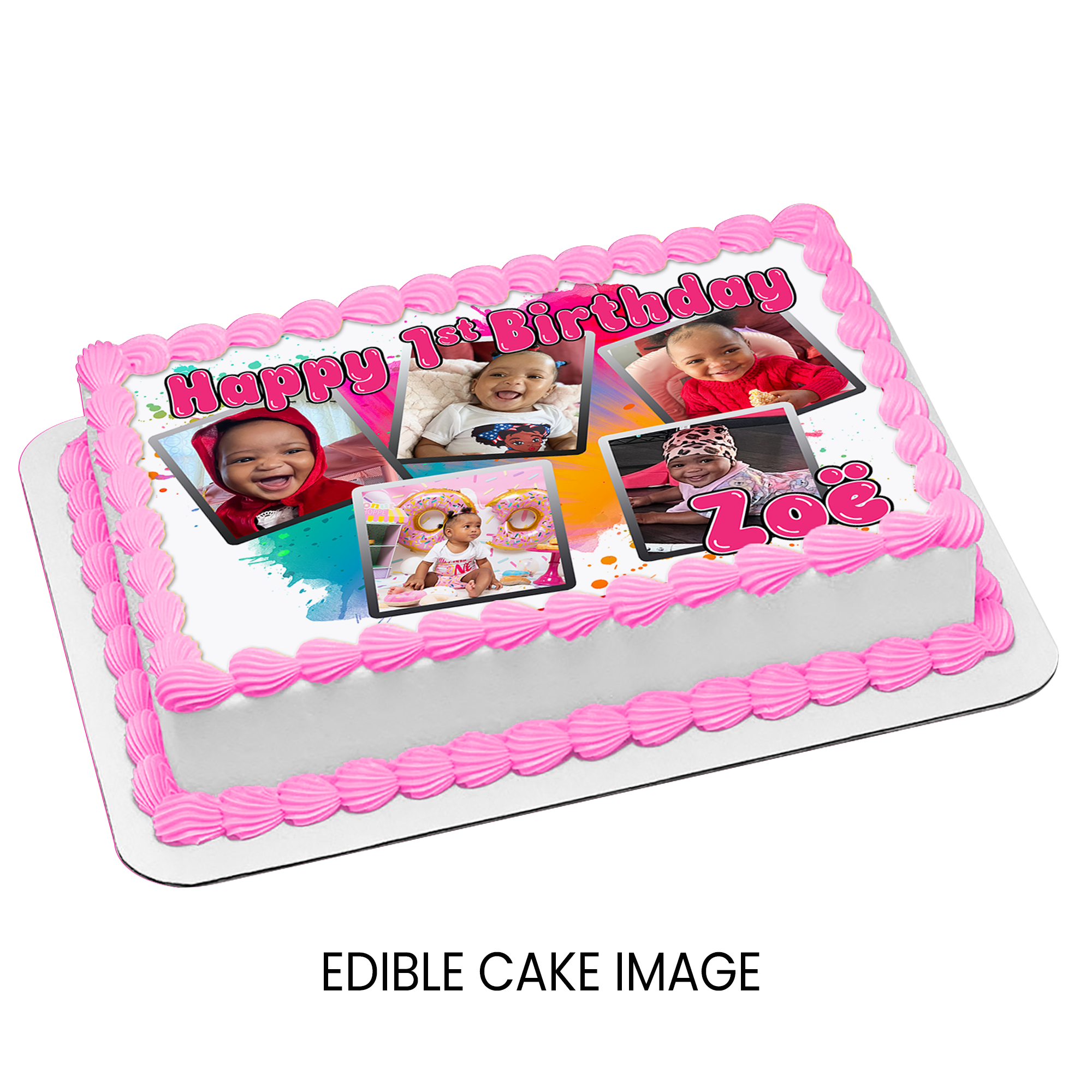 First Birthday | Edible Cake Image With Photo | Personalized 1st Birthday Party | Digital + Print & Ship Option
