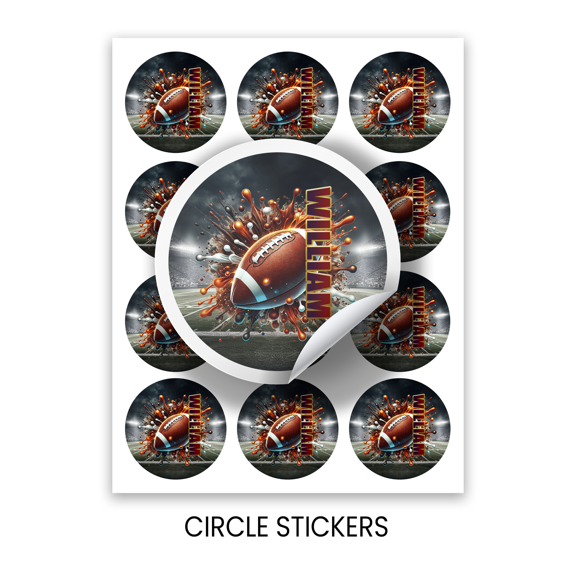 Football Theme Circle Favor Stickers | Sports Birthday Stickers | Printed-Only