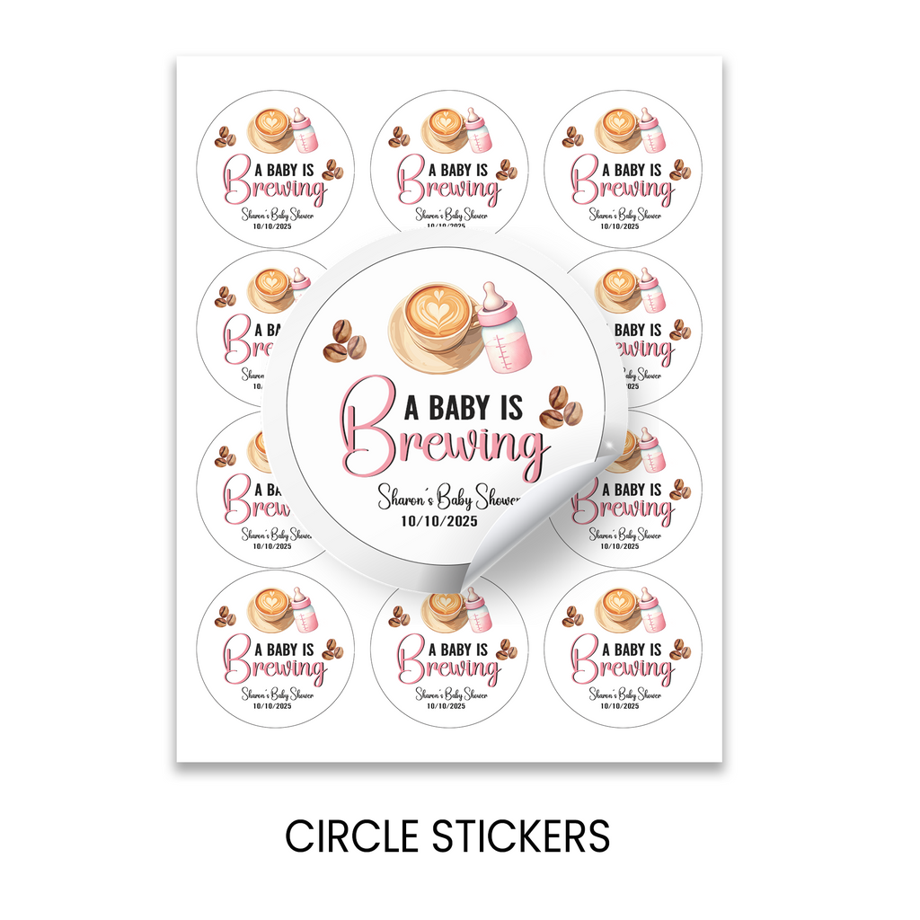 A Baby Is Brewing | 2.5” Party Favor Stickers | Baby Shower Stickers | Treat Bag Seals | Printed Stickers