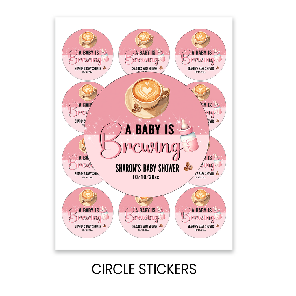 A Baby Is Brewing Stickers | 2.5 Inch Round Party Favors | Coffee Theme Baby Shower