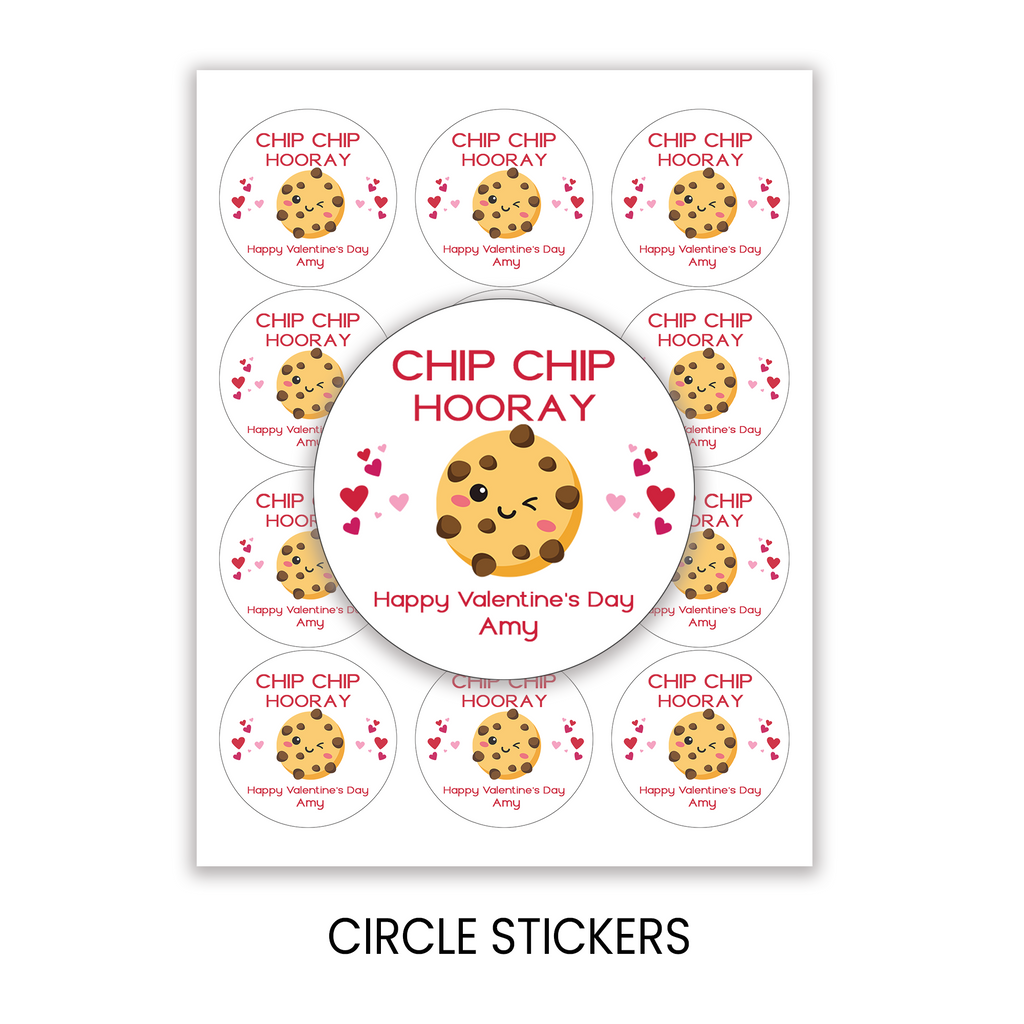 Valentine Party Favor Stickers | Personalized 2.5 Inch Round | Chip Chip Hooray