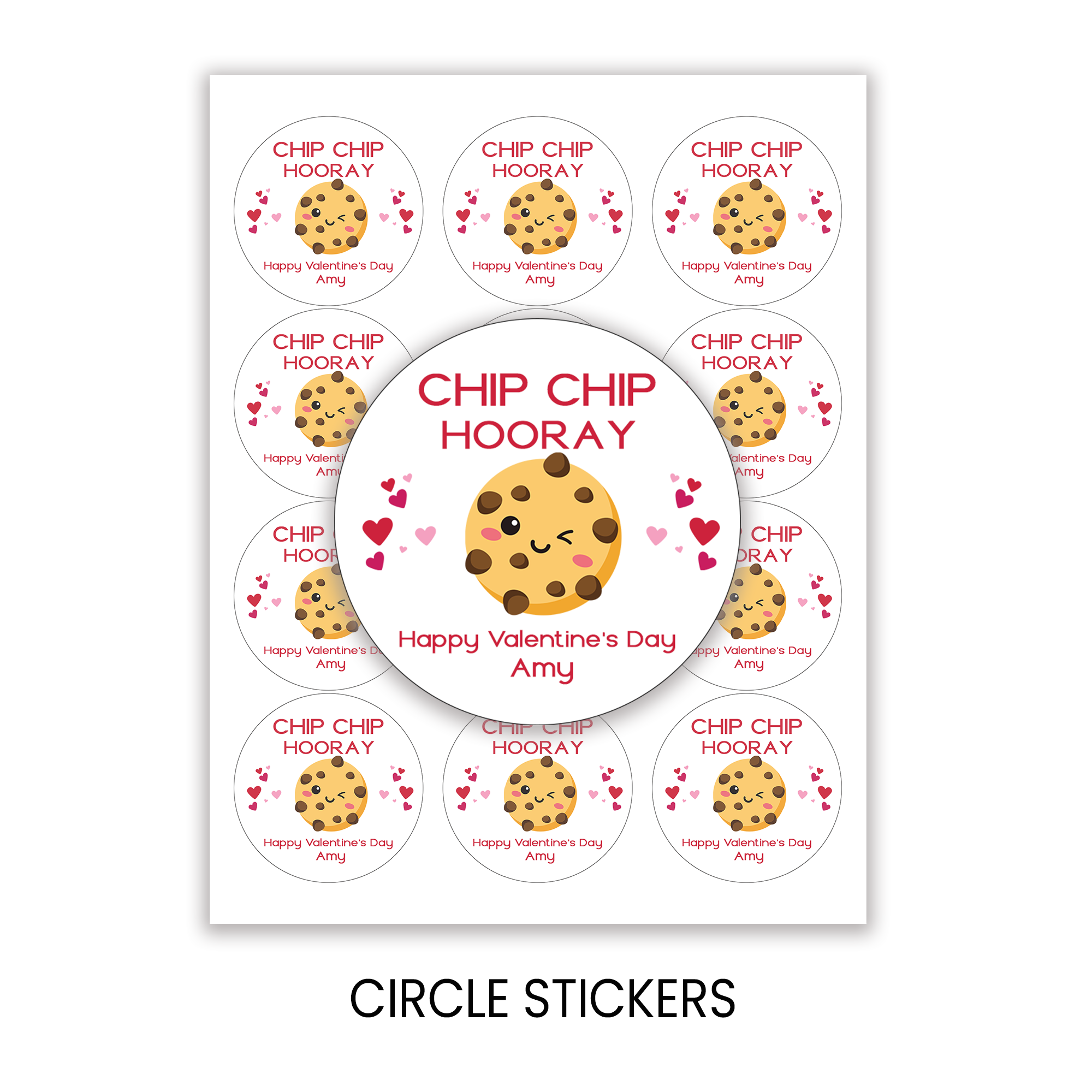 Valentine Party Favor Stickers | Personalized 2.5 Inch Round | Chip Chip Hooray