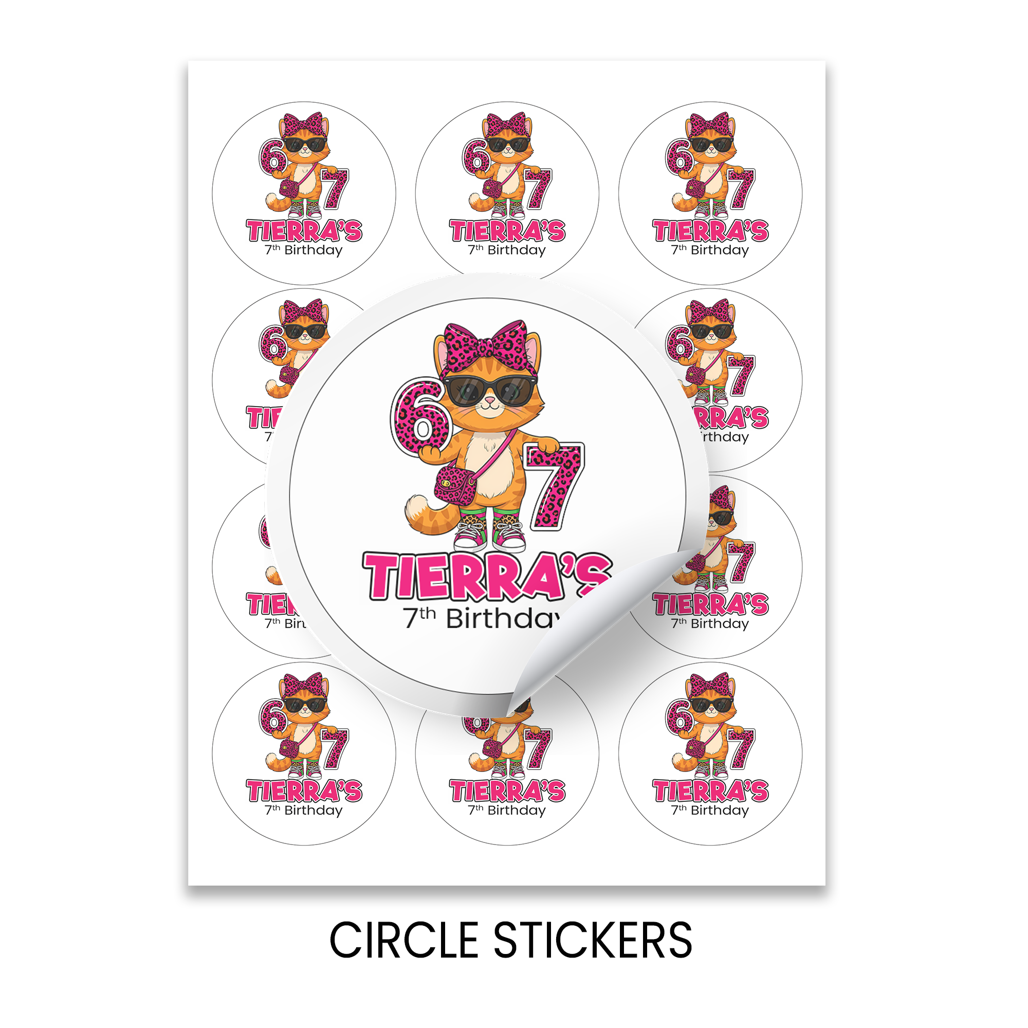 Six Seven (6/7) Birthday Circle Party Favor Stickers | Kids Birthday Stickers | Printed-Only