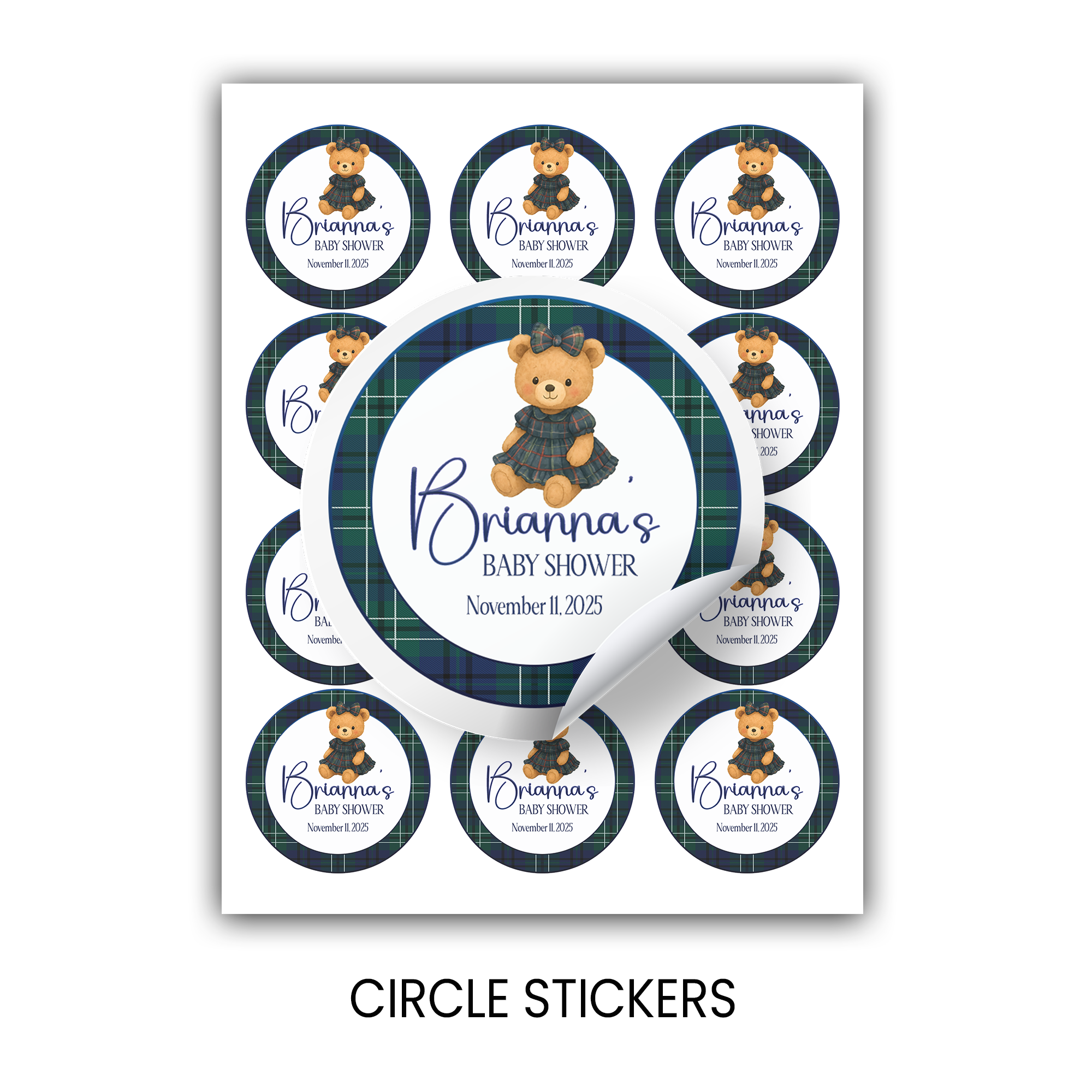 Elegant Teddy Bear Baby Shower | Personalized 2.5-Inch Stickers | Printed Party Favor Labels