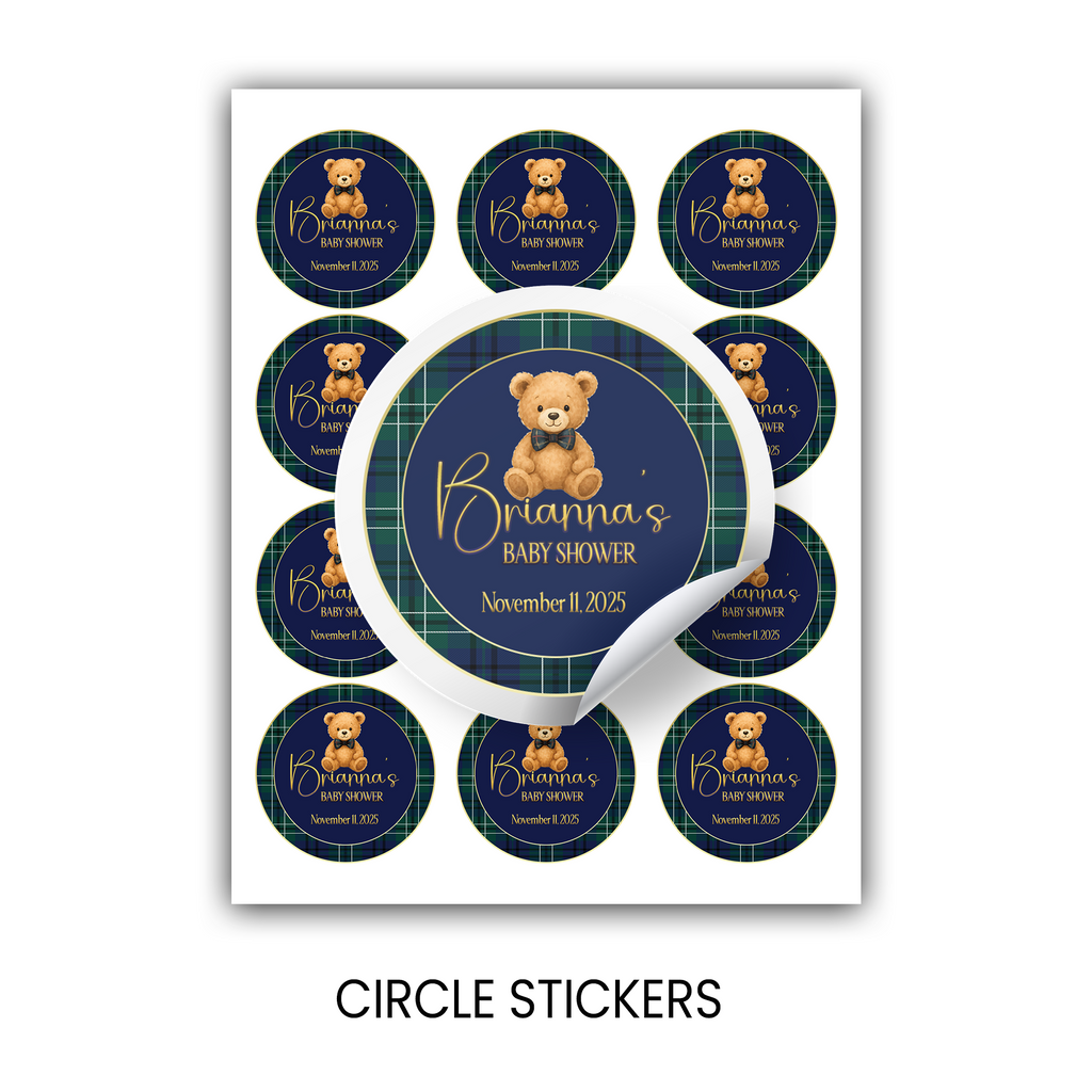 Elegant Teddy Bear Baby Shower | Personalized 2.5-Inch Stickers | Printed Party Favor Labels