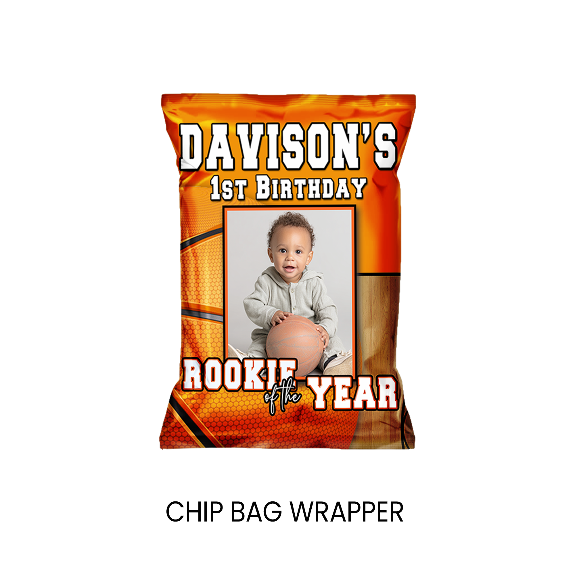 Rookie of the Year | Chip Bag Wrapper Party Favor with Photo | First Birthday Basketball Theme | Digital + Print Option