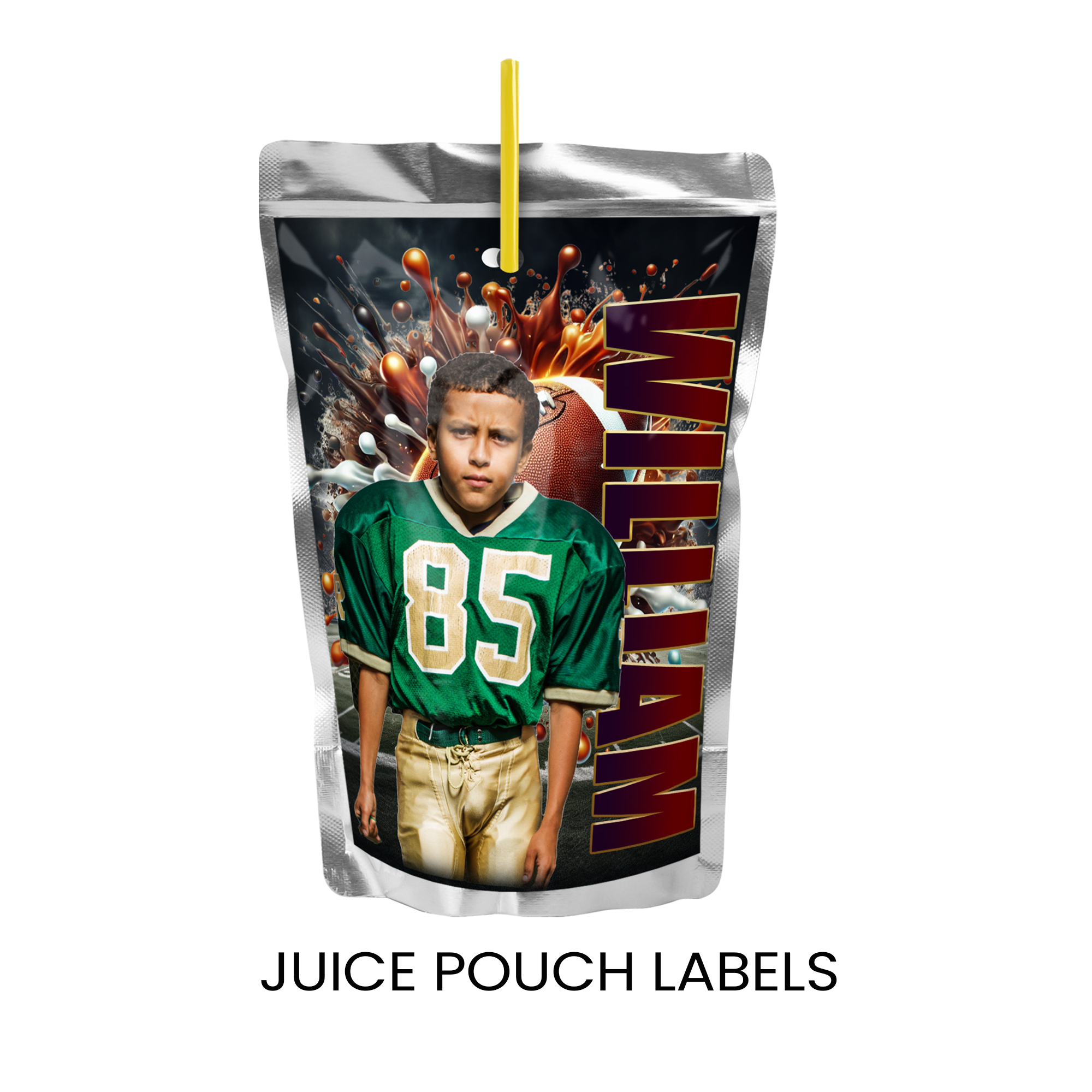 Football Theme Juice Pouch Label Party Favor with Photo | Sports Birthday Party | Digital + Print Option