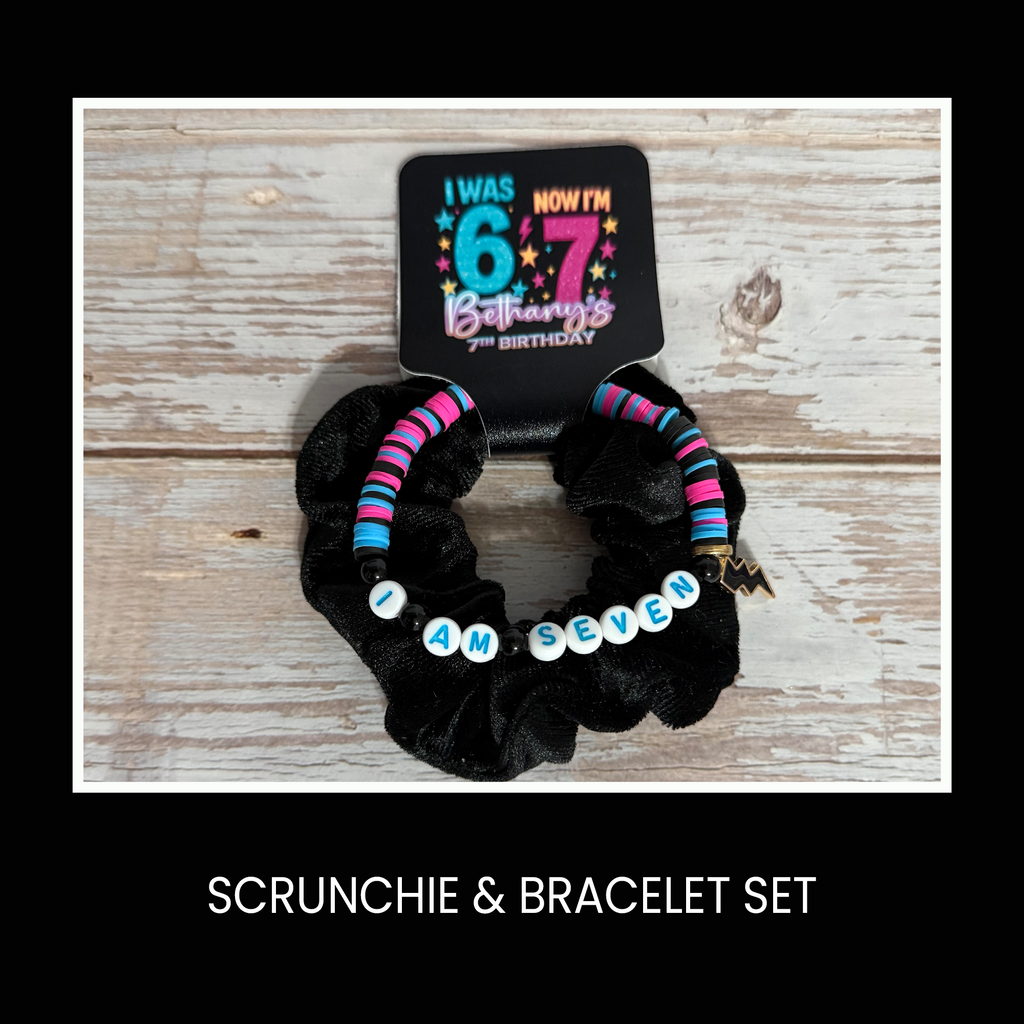 Six Seven (6/7) Scrunchie & Bracelet Set | Custom Party Favor | Personalized Birthday Party Favor