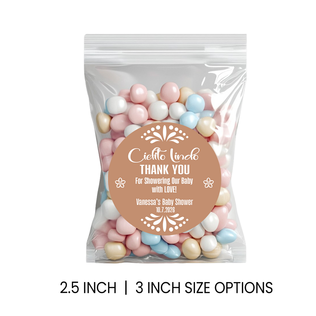 Cielito Lindo Baby Shower Stickers | Personalized Baby Shower Party Favors | 2.5 Inch Circle Stickers