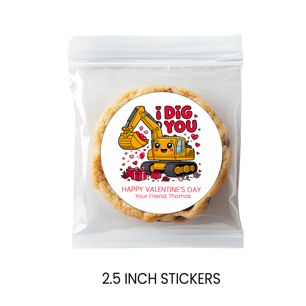 I Dig You Valentine Stickers | Personalized 2.5 Inch Circle Stickers