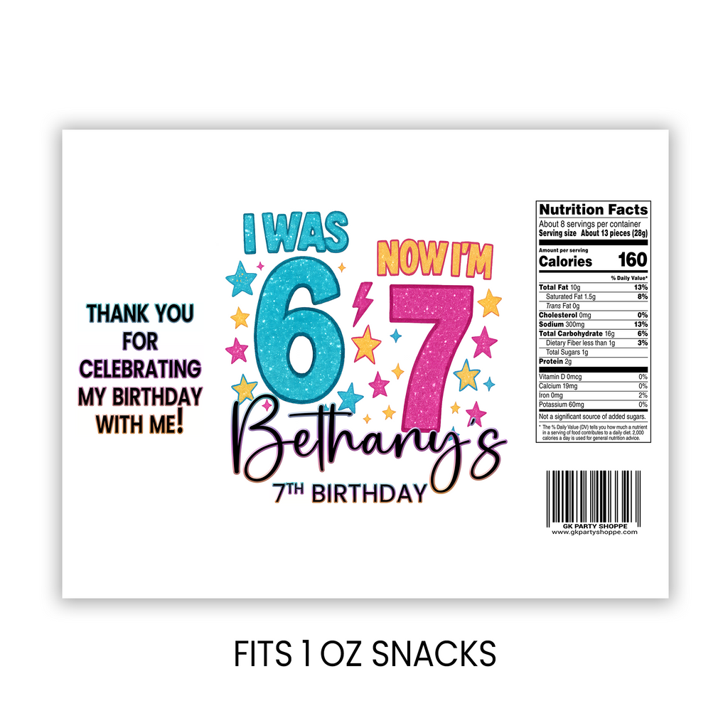 Six Seven (6/7) Chip Bag Wrapper Party Favor | 7th Birthday Party Theme | Digital + Print Option