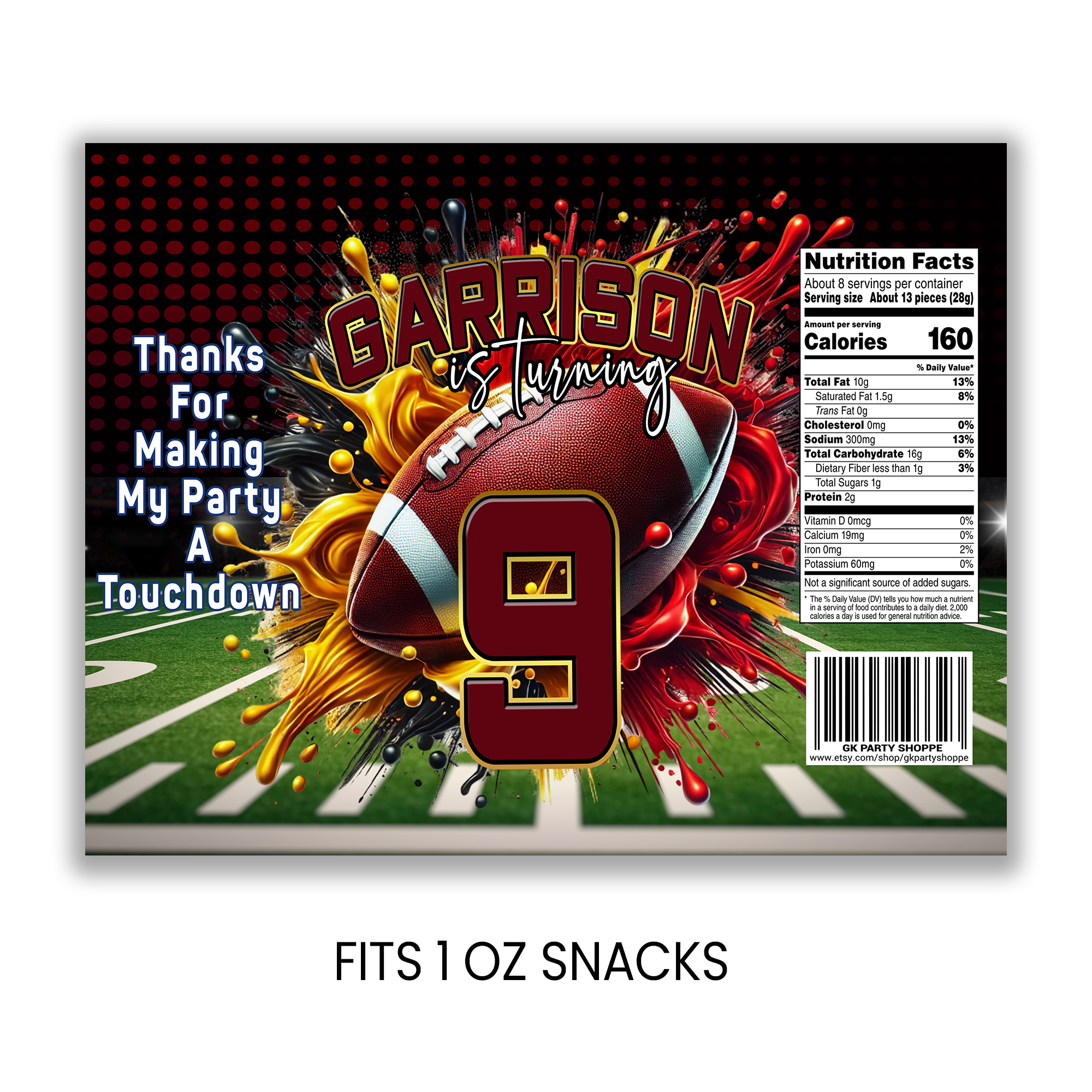 Football Theme Chip Bag Wrapper Party Favor | Sports Birthday Party | Digital + Print Option