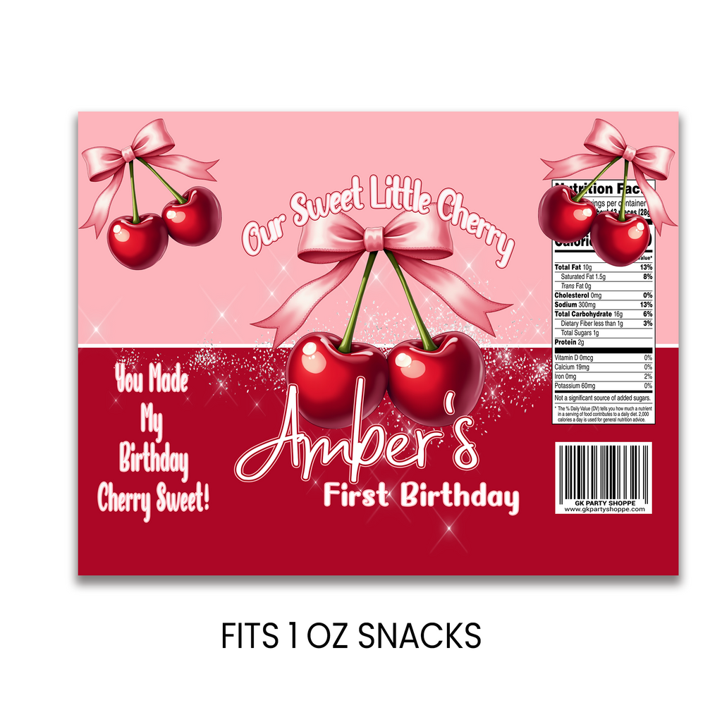 Cherry Sweet One Chip Bag Wrapper | 1st Birthday Party Favor | Digital Printable