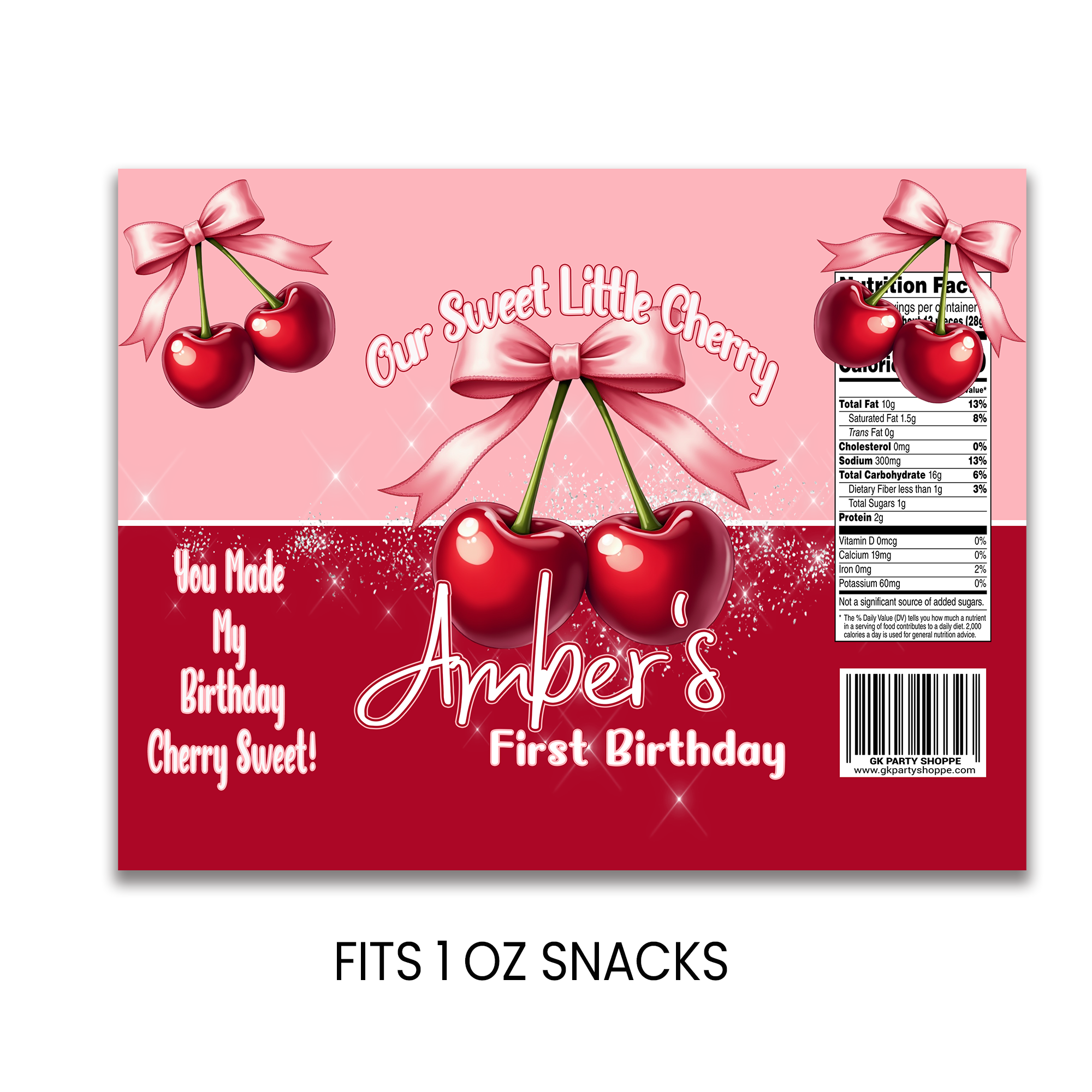 Cherry Sweet One Chip Bag Wrapper | 1st Birthday Party Favor | Digital Printable