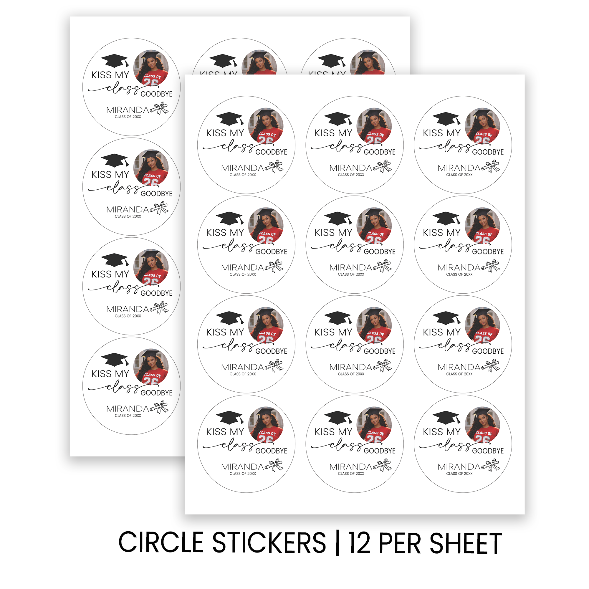 Kiss My Class Goodbye Stickers | Graduation Party Favor Seals | Personalized 2.5 Inch Labels