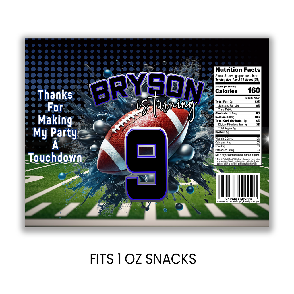 Football Theme Chip Bag Wrapper Party Favor | Sports Birthday Party | Digital + Print Option