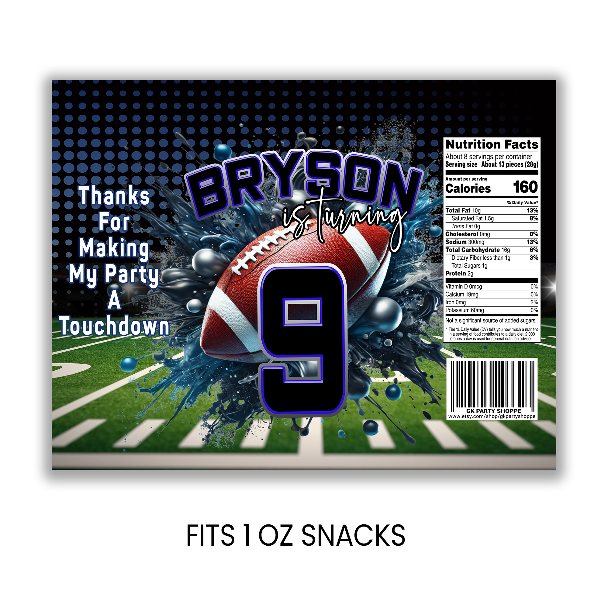 Football Theme Chip Bag Wrapper Party Favor | Sports Birthday Party | Digital + Print Option