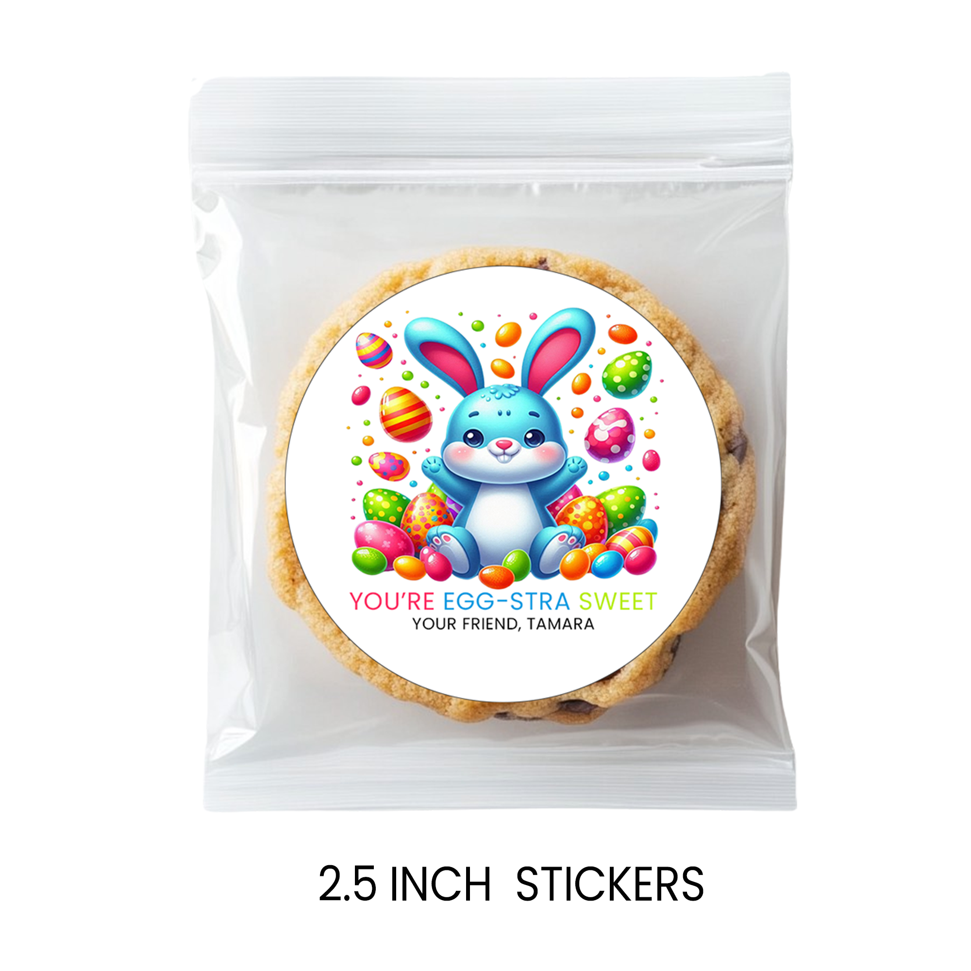 Easter Stickers 2.5 Inch Circle | Personalized Holiday Party Favors | Kids Spring Treat Bag Stickers