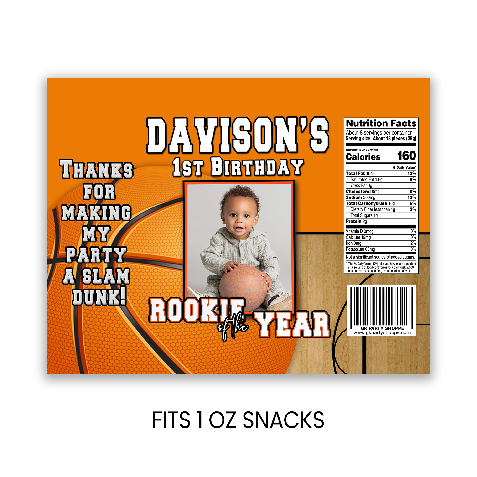 Rookie of the Year | Chip Bag Wrapper Party Favor with Photo | First Birthday Basketball Theme | Digital + Print Option