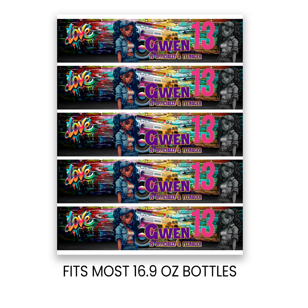13th Birthday | Water Bottle Wrapper Party Favor | Tween Birthday Party | Digital + Print Option