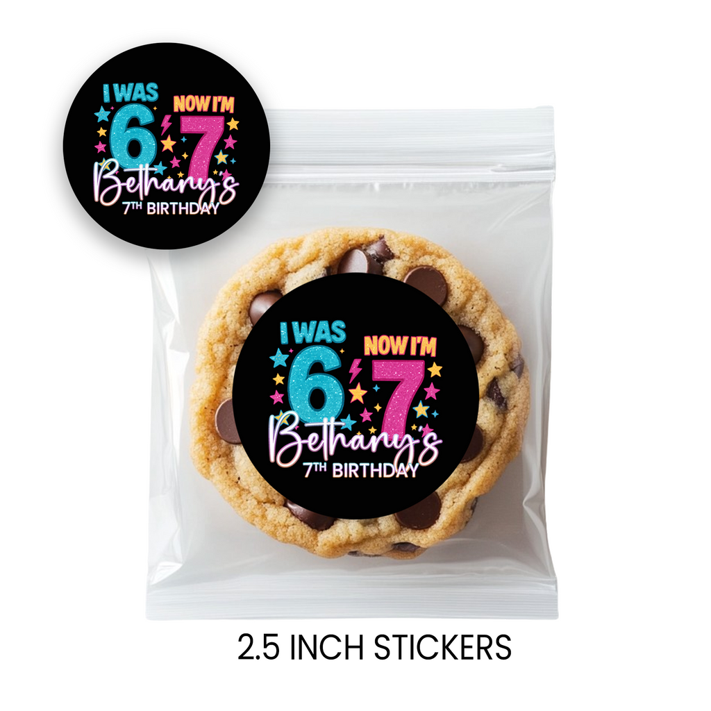 Six Seven (6/7) Birthday Circle Party Favor Stickers | Kids Birthday Stickers | Printed-Only