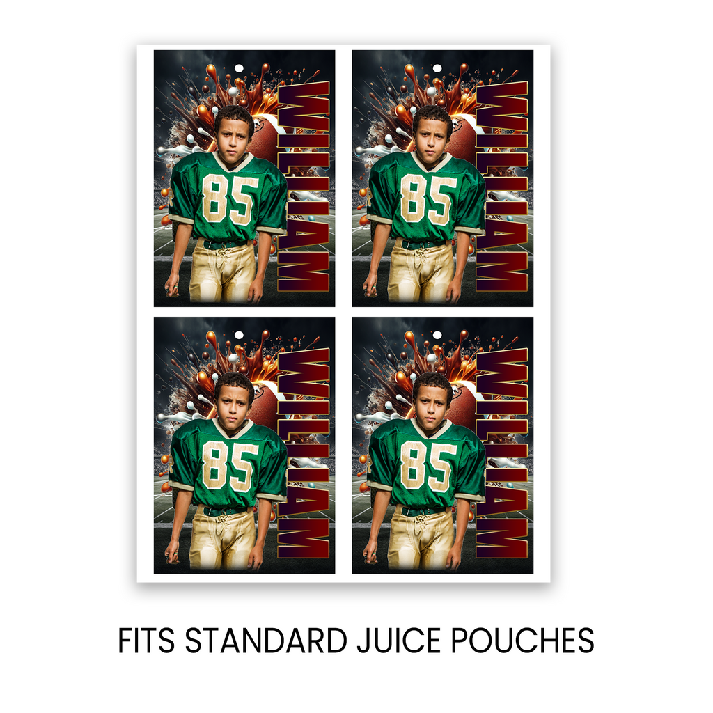 Football Theme Juice Pouch Label Party Favor with Photo | Sports Birthday Party | Digital + Print Option