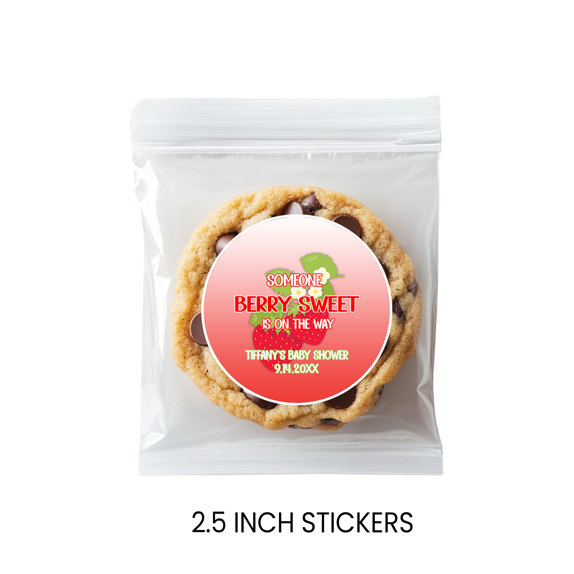 Berry Sweet Baby Shower Circle Party Favor Stickers | Strawberry Baby Shower Stickers | Printed-Only