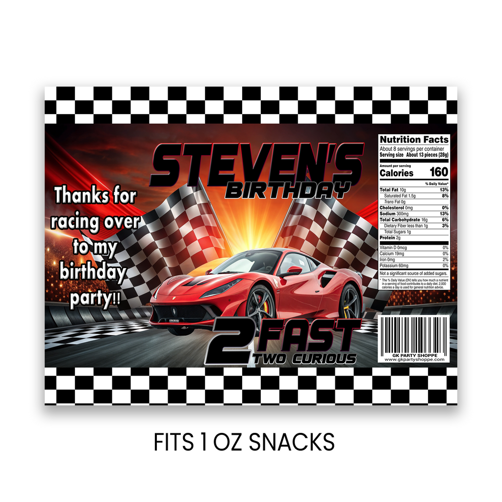 2 Fast 2 Curious Chip Bag Wrapper Party Favor | Racing Birthday Theme | Digital + Print Option