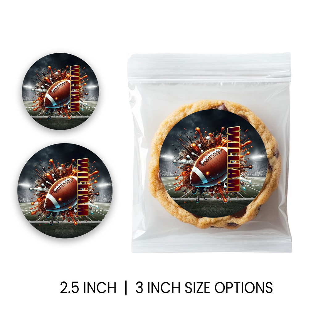 Football Theme Circle Favor Stickers | Sports Birthday Stickers | Printed-Only