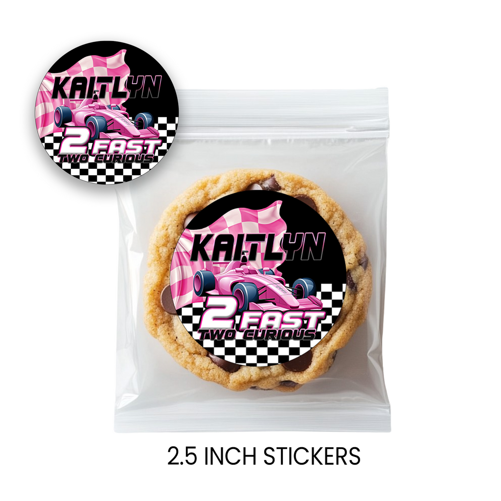 2 Fast 2 Curious | 2.5” Party Favor Stickers | Race Car Birthday Stickers | Treat Bag Seals | Printed Stickers