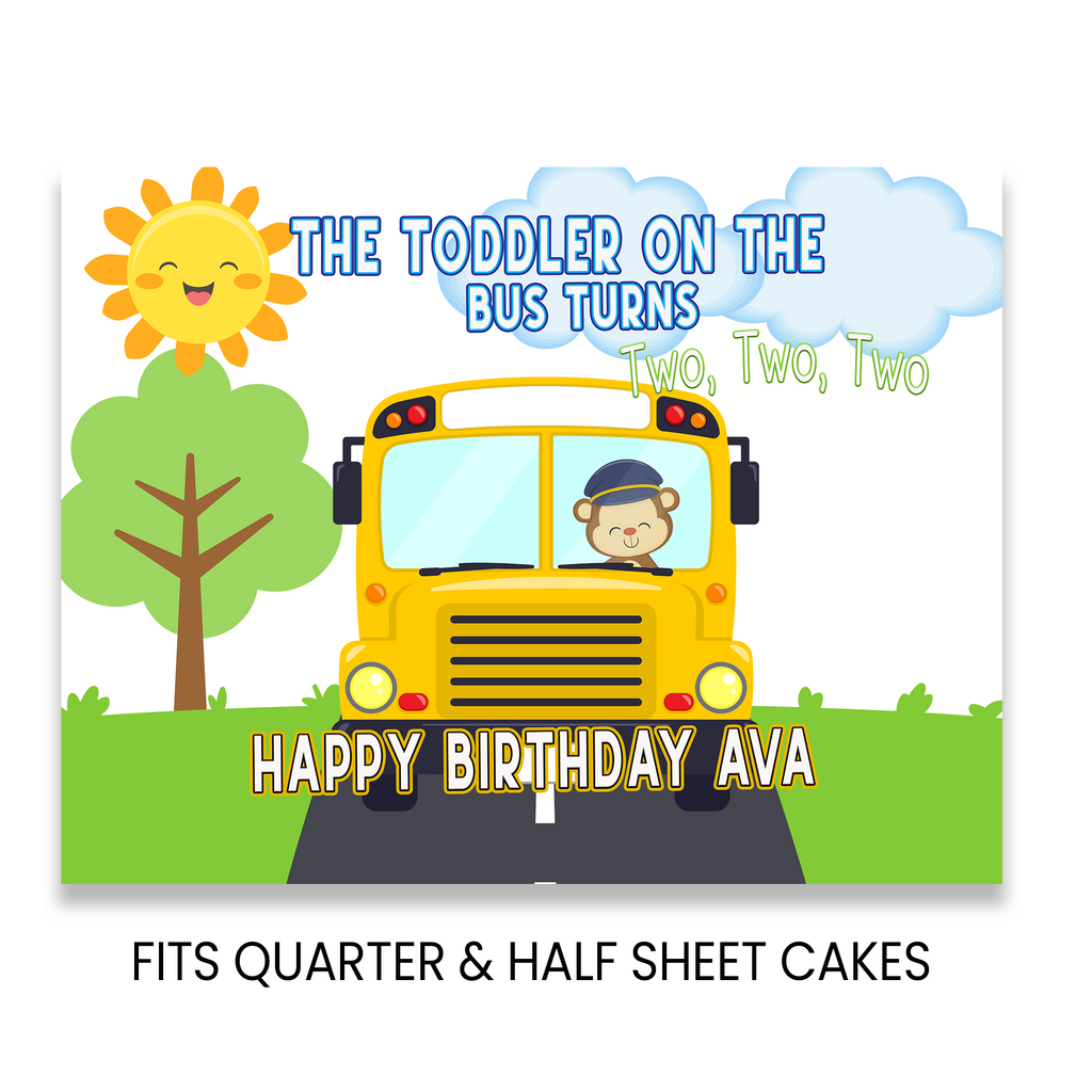 The Toddler on the Bus Turns 2 Edible Cake Image | Second Birthday Party | Digital + Print & Ship Option