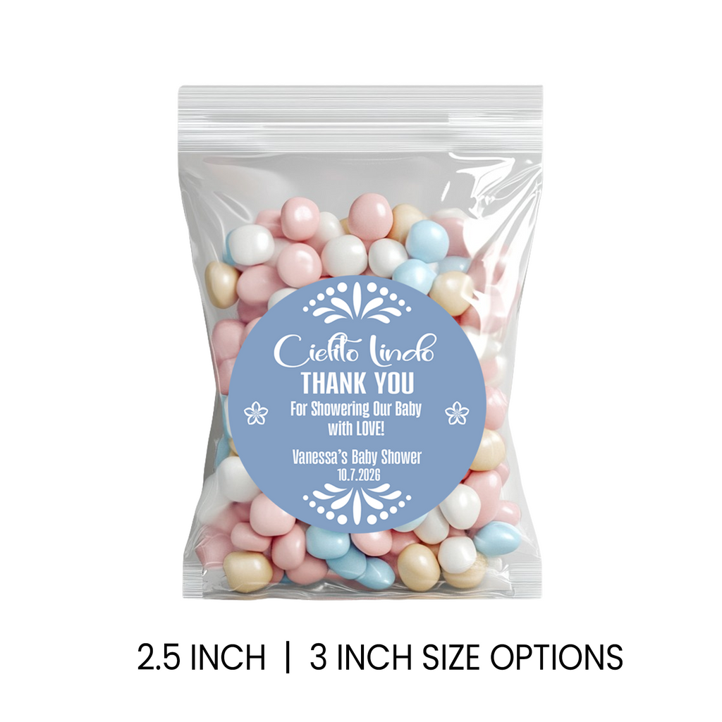 Cielito Lindo Baby Shower Stickers | Personalized Baby Shower Party Favors | 2.5 Inch Circle Stickers