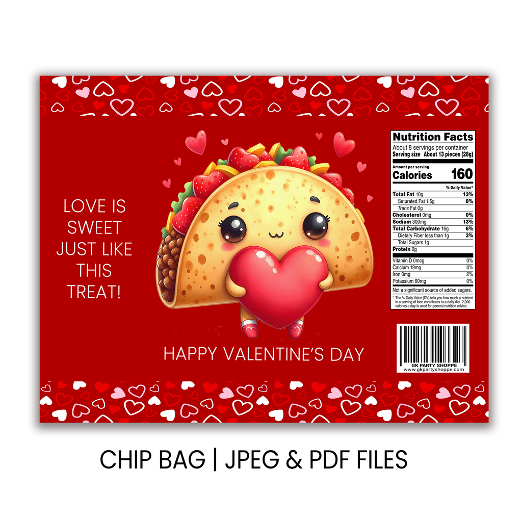 Valentine Chip Bag Wrapper | Kids Classroom Party Favor | Instant Download