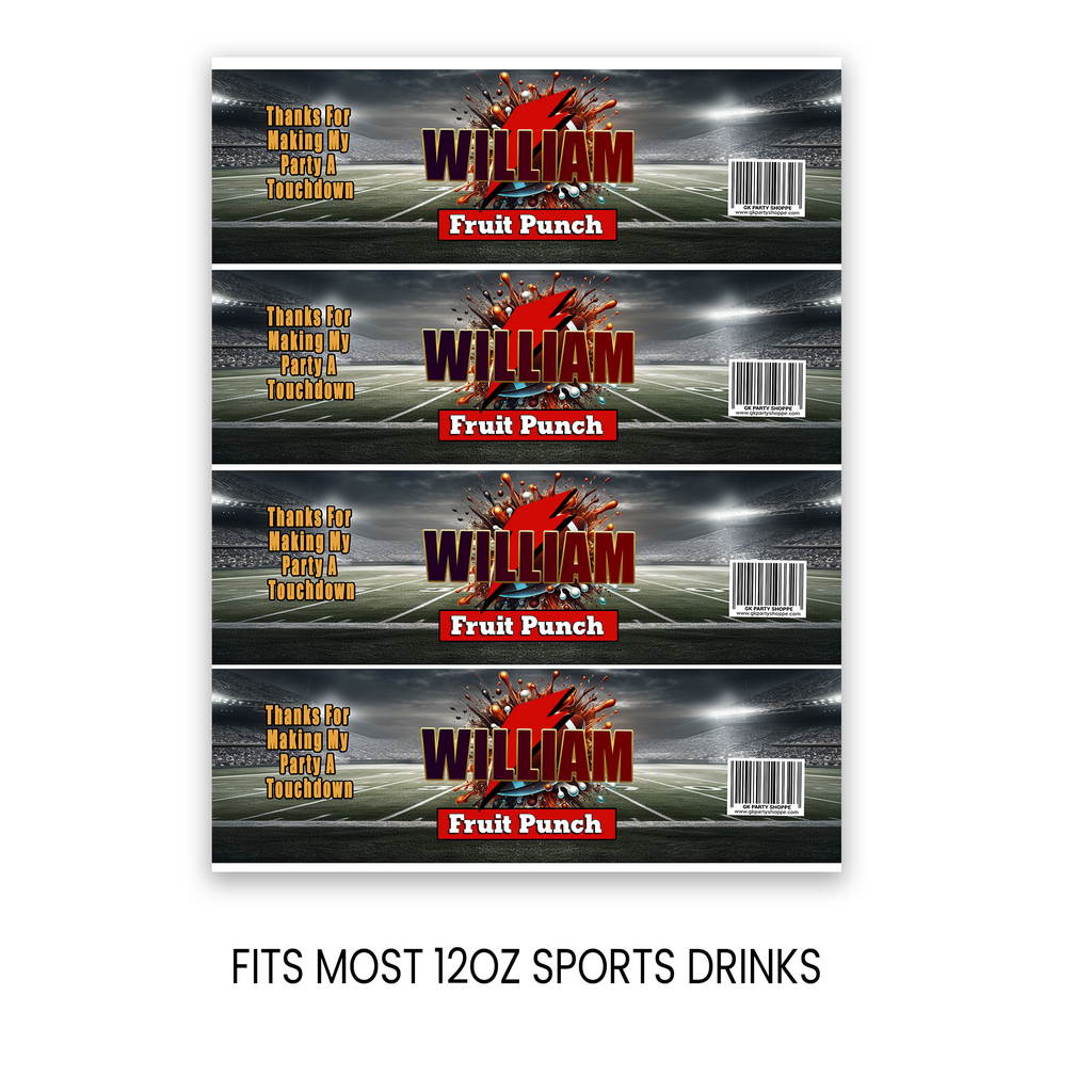 Football Theme Sports Drink Label | Game Day Birthday Party Favor | Digital + Print & Ship Option