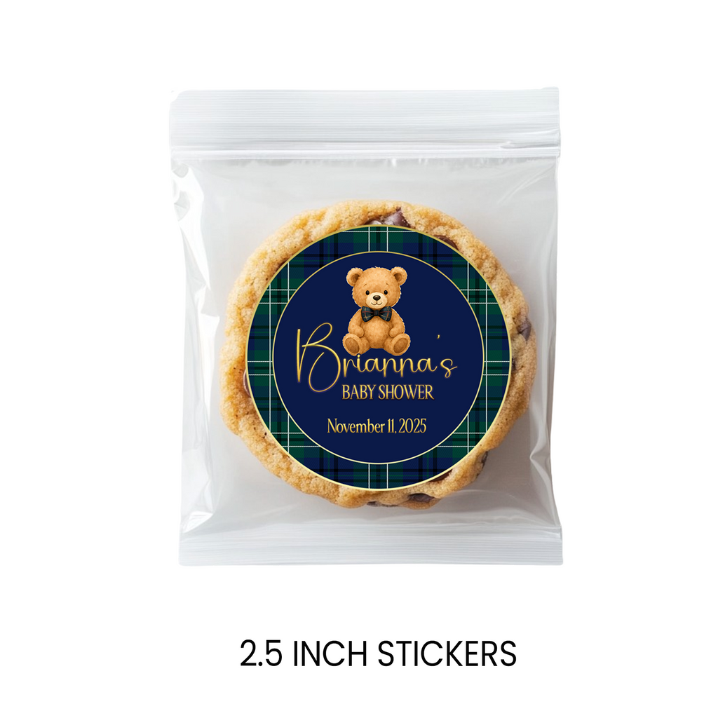 Elegant Teddy Bear Baby Shower | Personalized 2.5-Inch Stickers | Printed Party Favor Labels