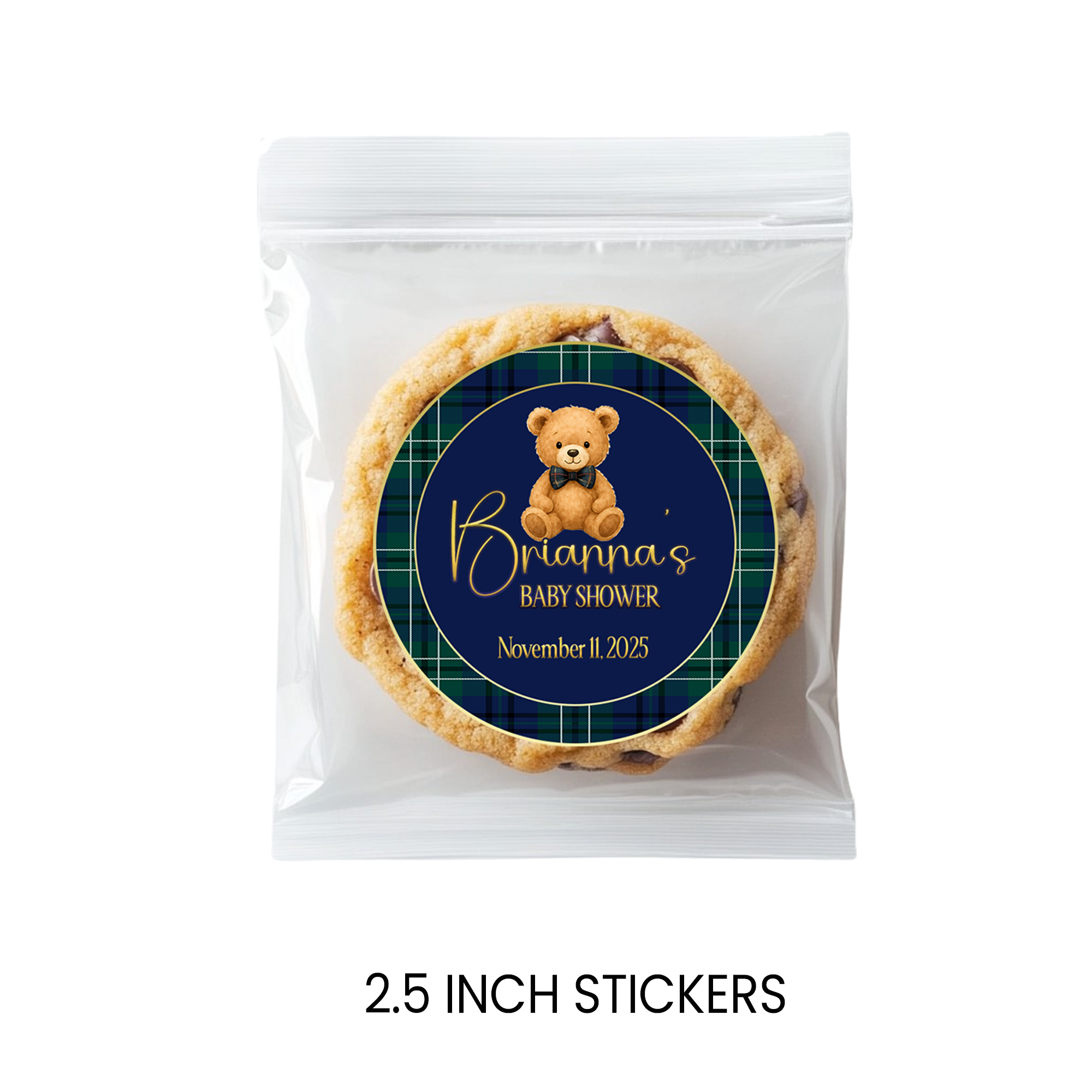 Elegant Teddy Bear Baby Shower | Personalized 2.5-Inch Stickers | Printed Party Favor Labels