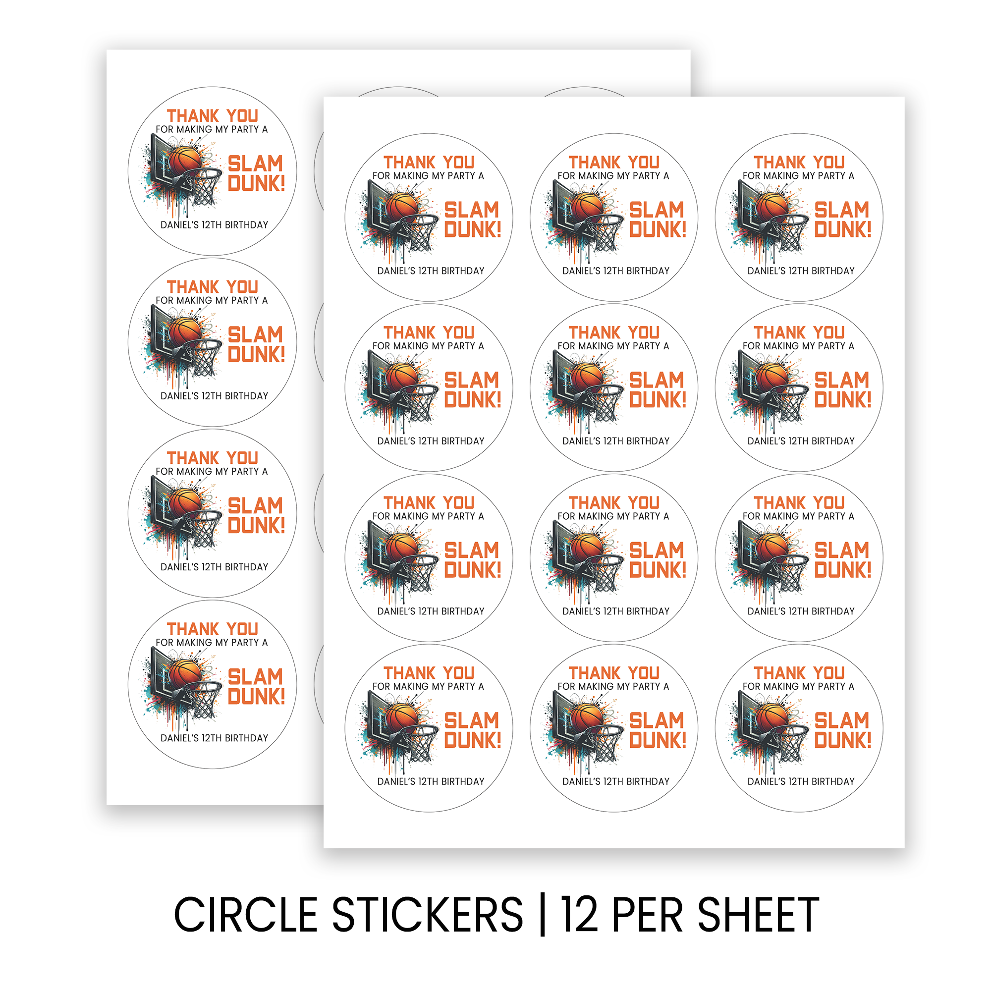 Basketball Party Stickers | Personalized Treat Bag Seals, 2.5"