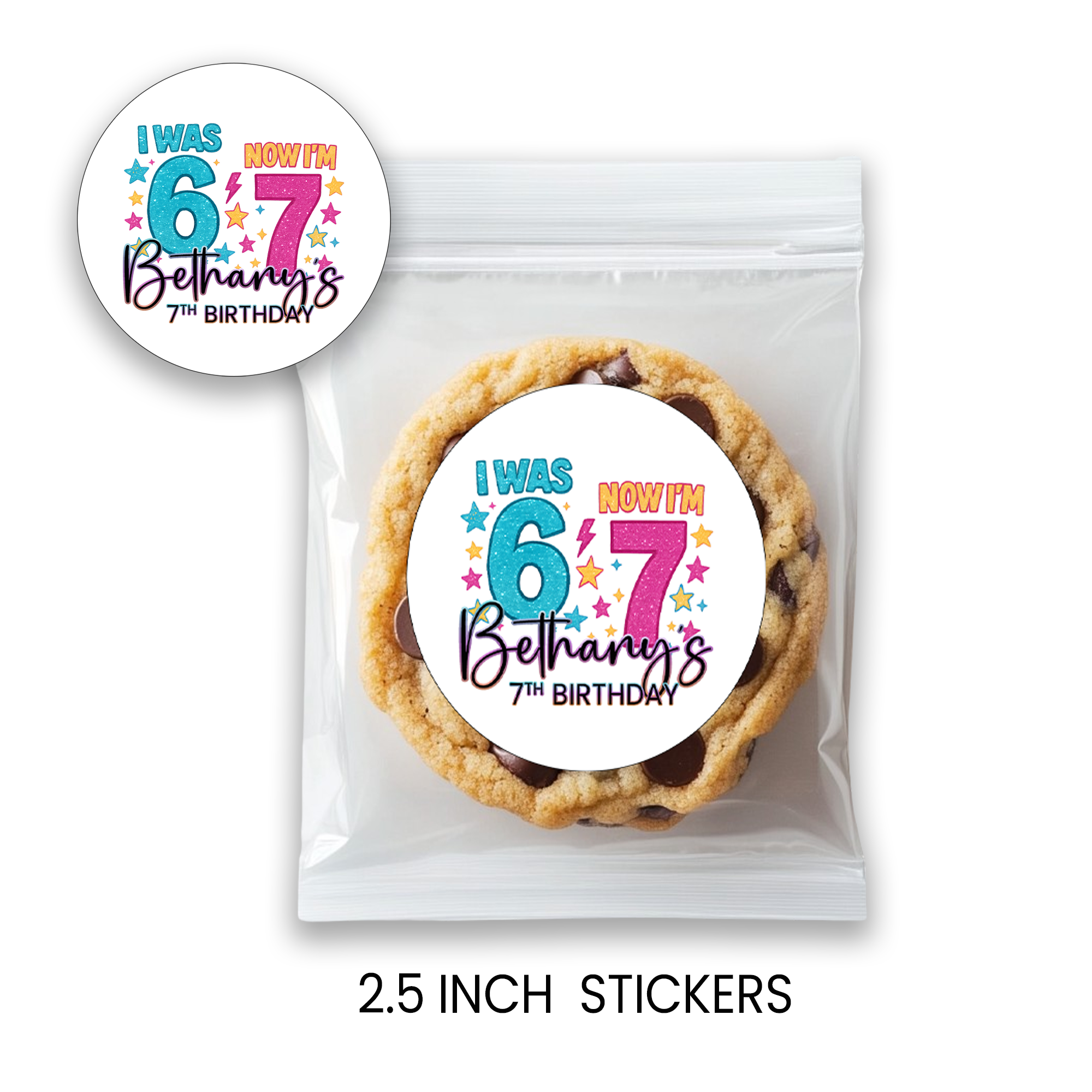 Six Seven (6/7) Birthday Circle Party Favor Stickers | Kids Birthday Stickers | Printed-Only