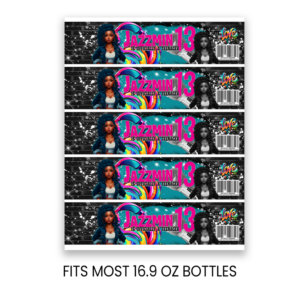13th Birthday | Water Bottle Wrapper Party Favor | Tween Birthday Party | Digital + Print Option