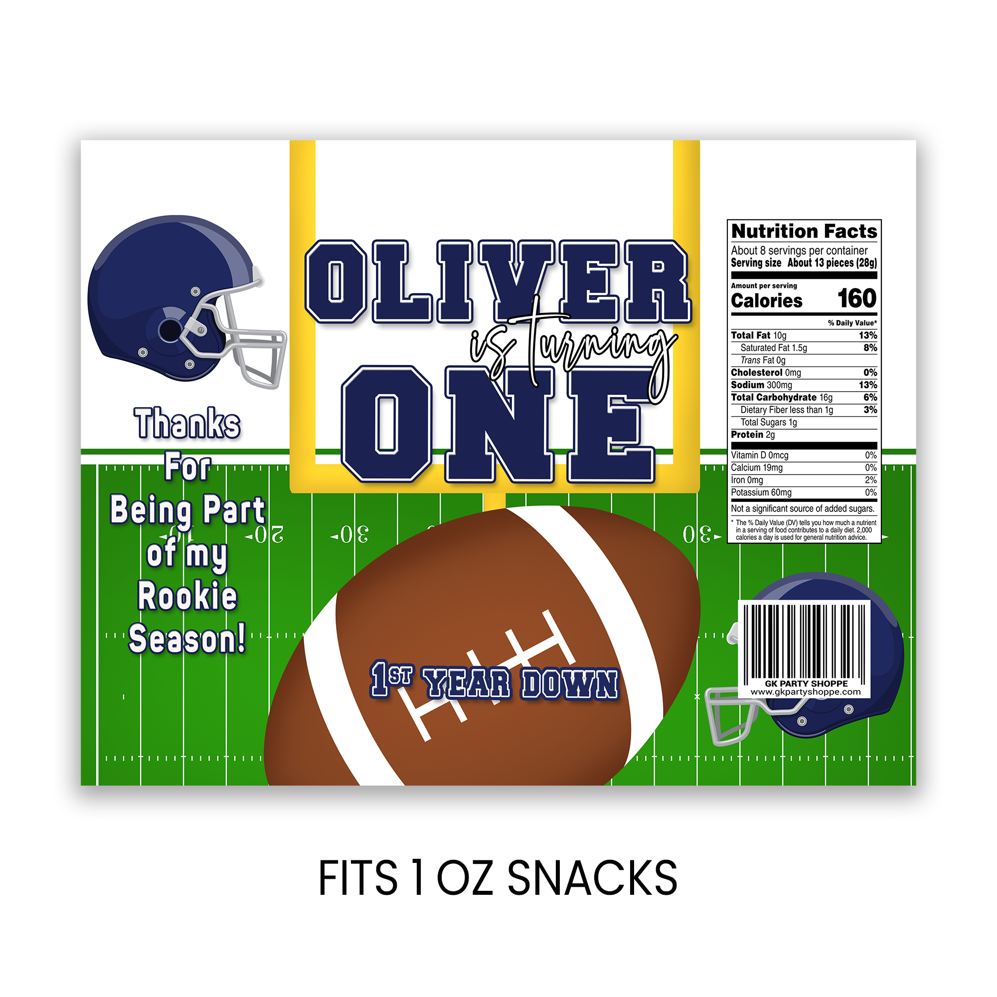 Rookie of the Year Football | Chip Bag Wrapper Party Favor | First Birthday Party | Digital + Print & Ship Option