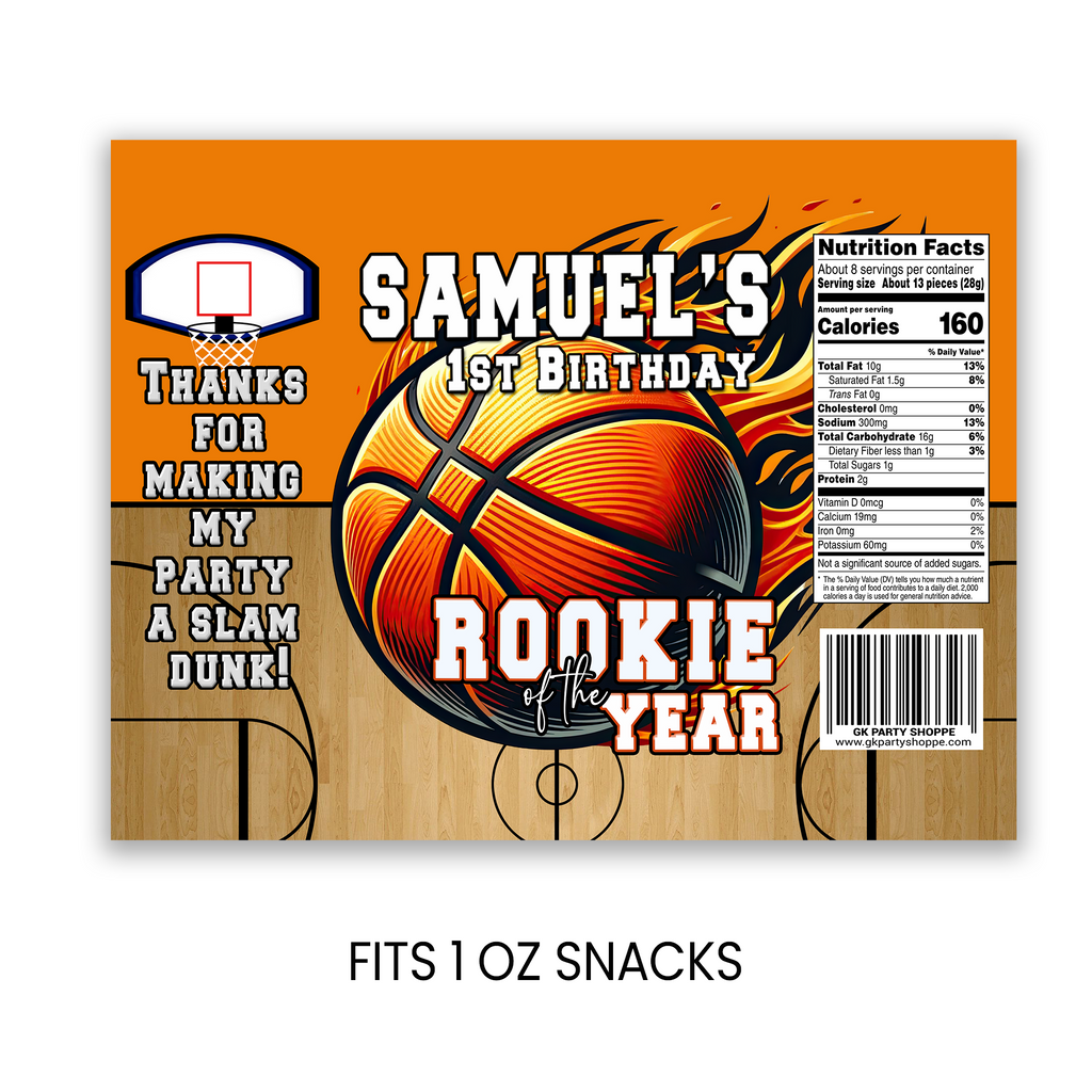 Rookie of the Year | Chip Bag Wrapper Party Favor | First Birthday Basketball Theme | Digital + Print Option