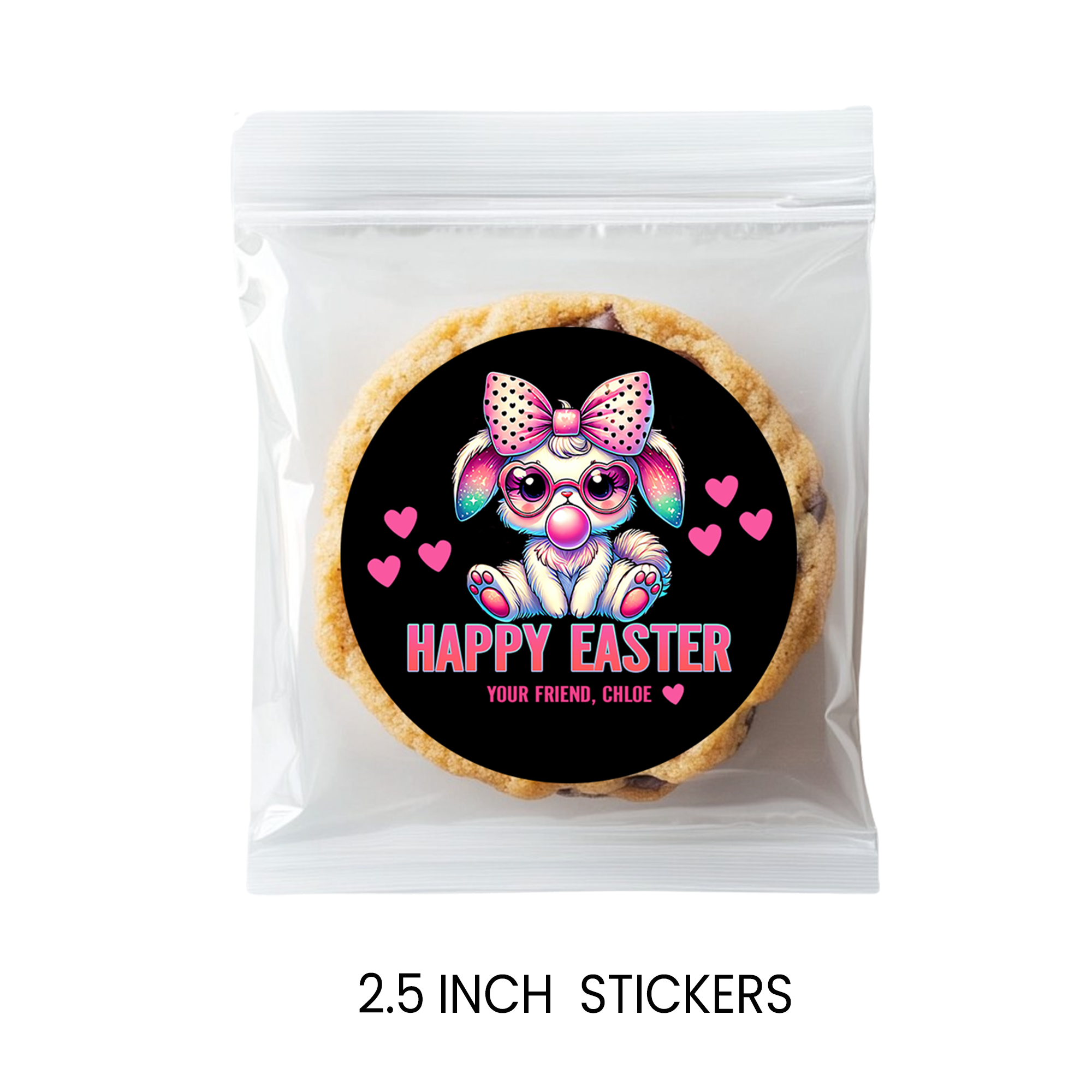 Easter Stickers 2.5 Inch Circle | Personalized Holiday Party Favors | Kids Spring Treat Bag Stickers